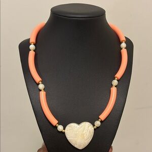 Vintage Avon Coral and Cream Heart Necklace